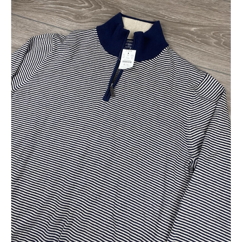 J Crew Men's Long Sleeve Pullover Striped 1/4 Zip Sweater Blue White Size XL New